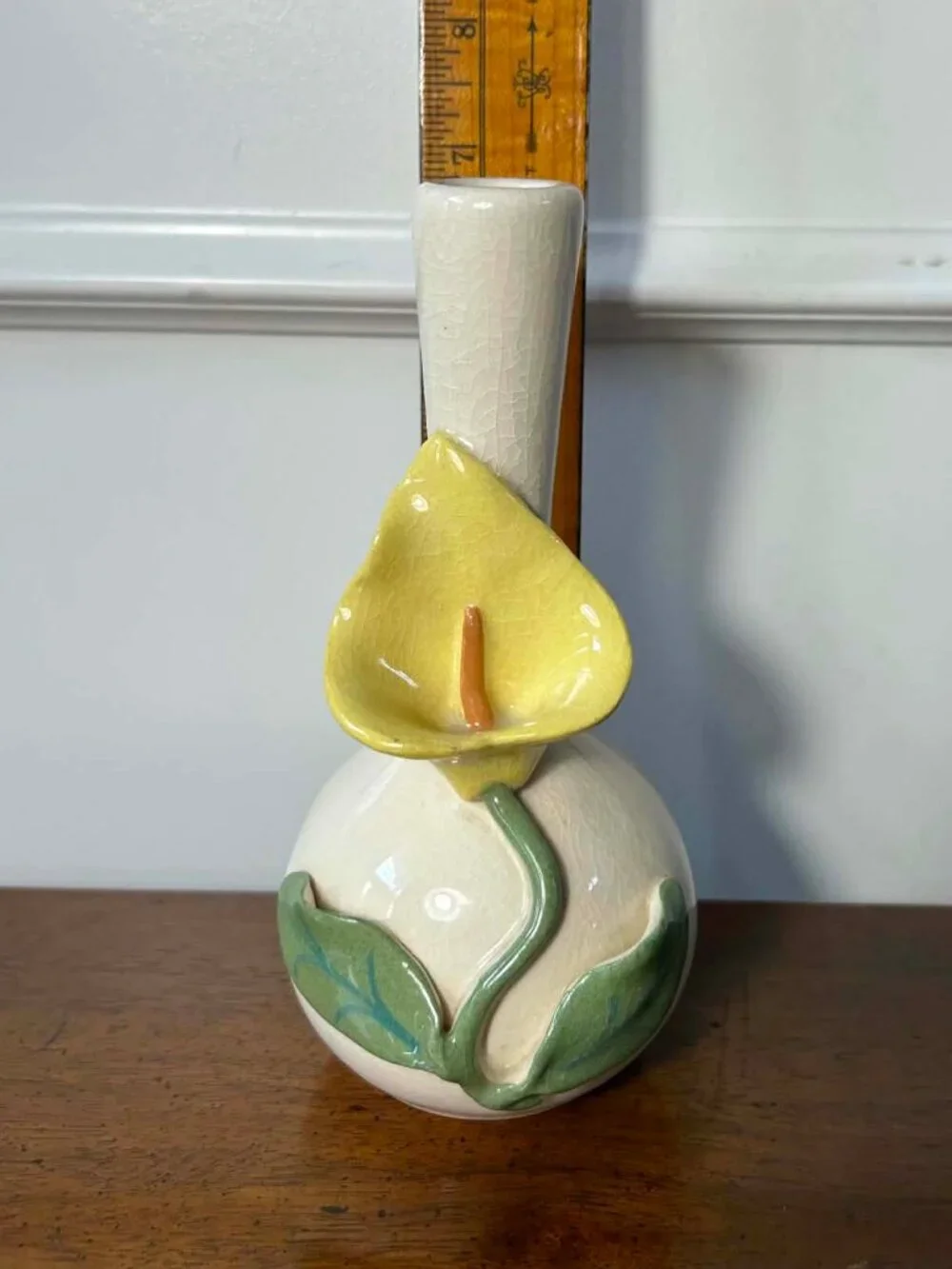 Vintage 3D Yellow Calla Lily Ceramic Bud Vase - Mid-Century Floral